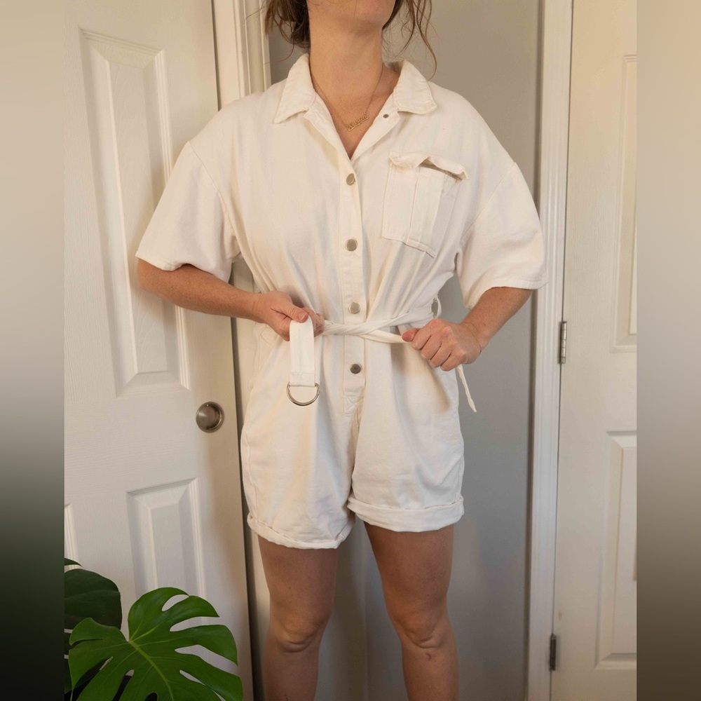 PrettyLittle Thing White denim Romper Size 8